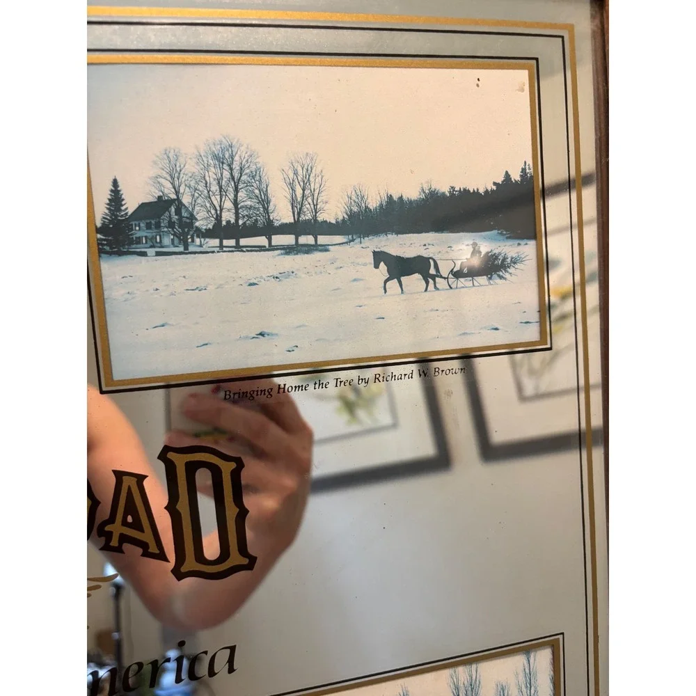 Vintage Old Grand-Dad Bourbon Bar Mirror Spirit of America Wood Frame Rare